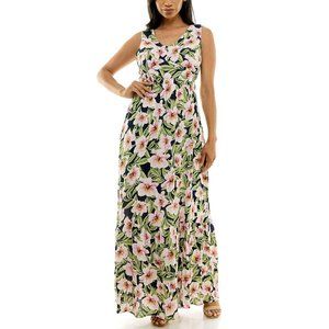 Nina Leonard V-Neck Maxi Dress - Medium